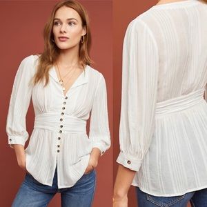 Maeve Isodle Waisted Button Peasant top
